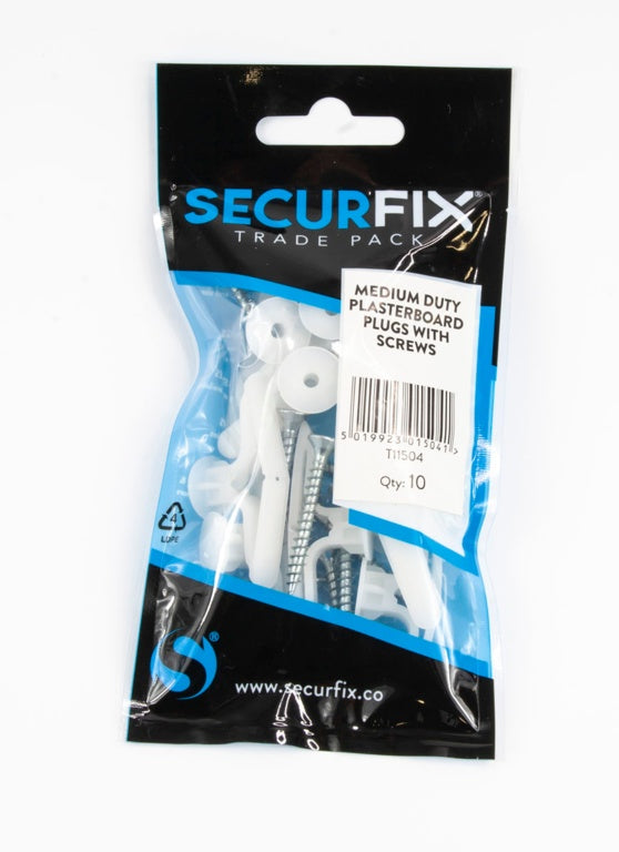 Securfix Medium Duty Plasterboard Plugs With Screws 10 Pack