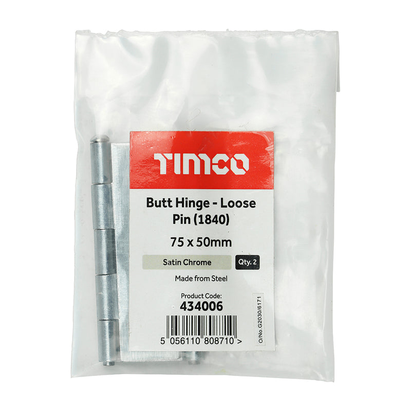 TIMCO Butt Hinges Loose Pin (1840) Steel Electro Brass