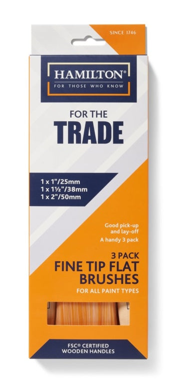 Hamilton For The Trade Fine Tip Flat Brushes Pack 3