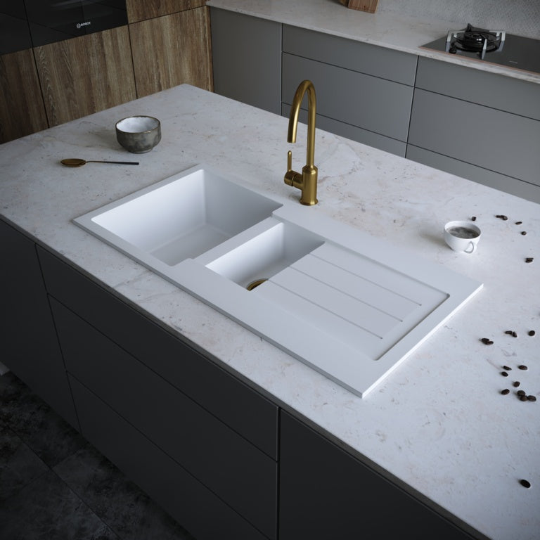 Ellsi White Comite Sink & Waste 1.5 Bowl 100 x 50cm