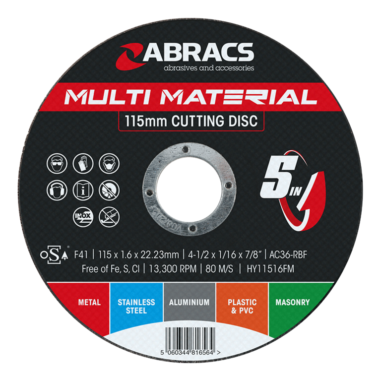 Abracs Hybrid 5 in 1 Flt Metal 115mm x 1.6mm x 22.23mm 5-in-1 Multi-Material Cutting Disc
