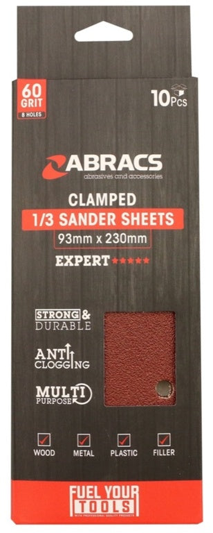 Abracs Orbital Clamped Sander Sheets With Holes 93mm x 230mm 40g