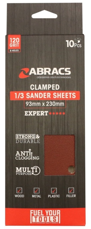Abracs Orbital Clamped Sander Sheets With Holes 93mm x 230mm 120g