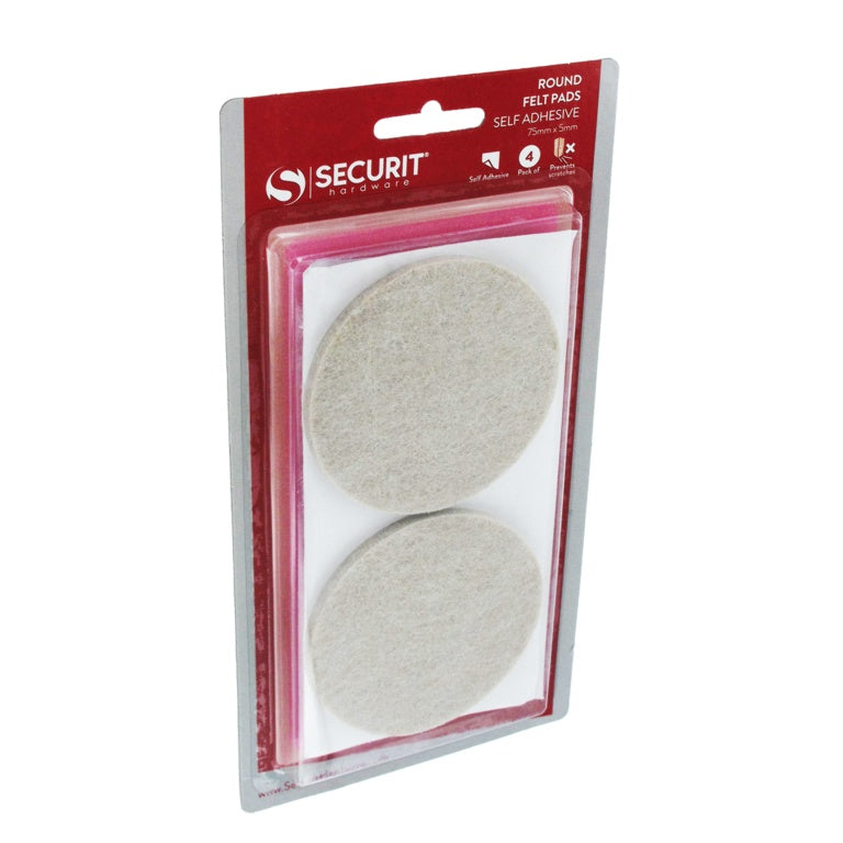 Securit Large Round Felt Pads 75 x 5mm Pack 4