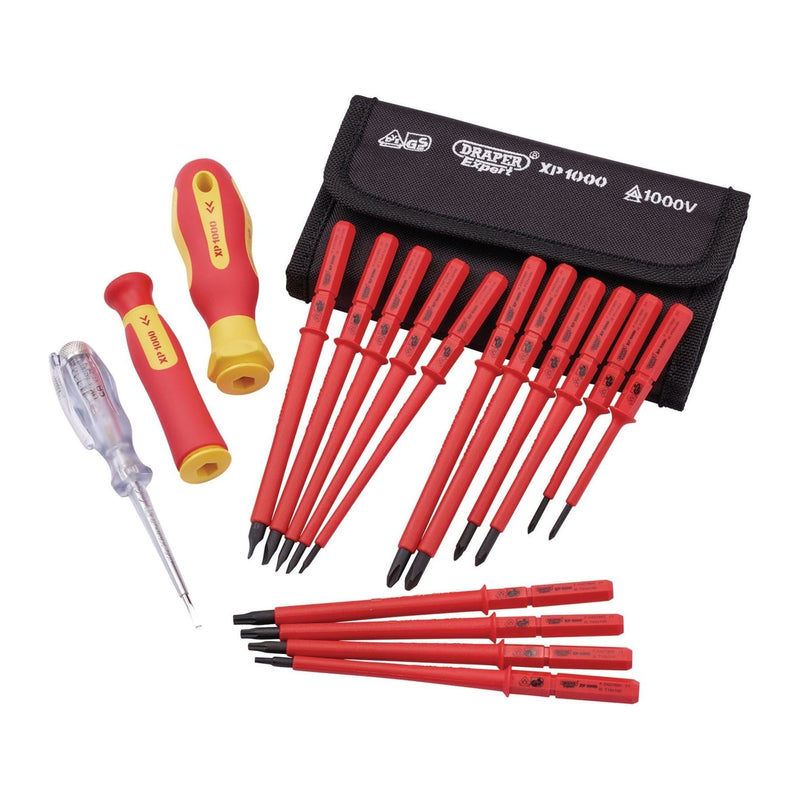 Draper XP1000 VDE Interchangeable Blade Screwdriver Set (18 Piece) 05776 Draper - Town Tools 