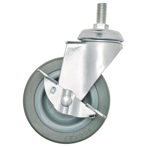 Draper Swivel Bolt Fixing Rubber Castor with Brake, 100mm Diameter, S.W.L. 80kg Draper - Town Tools