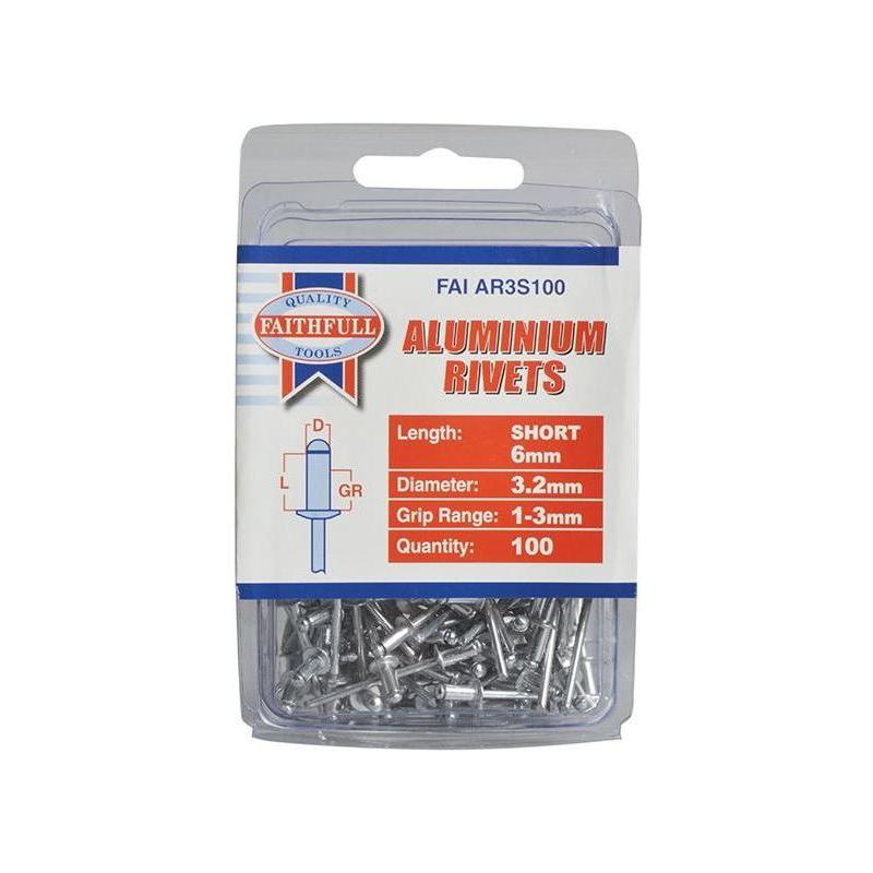 Faithfull Aluminium Rivets 3.2 x 6mm Short Pre-Pack of 100 Faithfull - RockBottom Northampton