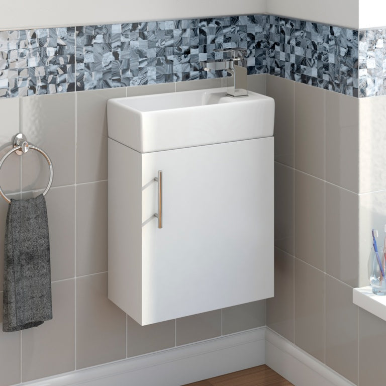 SP Rydal Wall Hung Mini Cabinet & Basin White 410mm