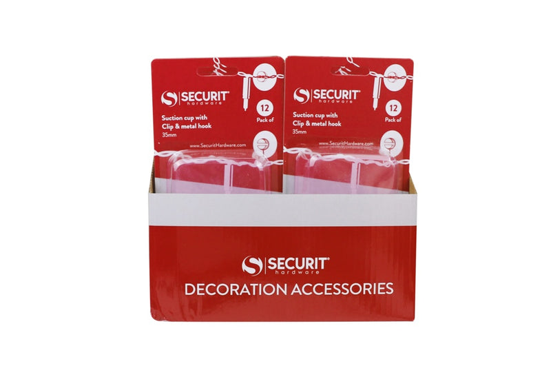 Securit Suction Cup With Clip & Metal Hook 35mm 12 Pack