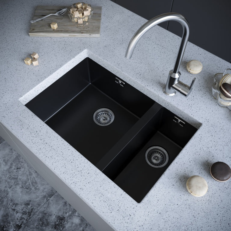 Ellsi Black Undermount Sink & Waste 1.5 Bowl 670mm