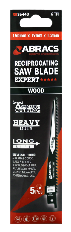 Abracs Reciprocating Saw Blade for Wood 15 x 19 x 1.2mm Pack 5