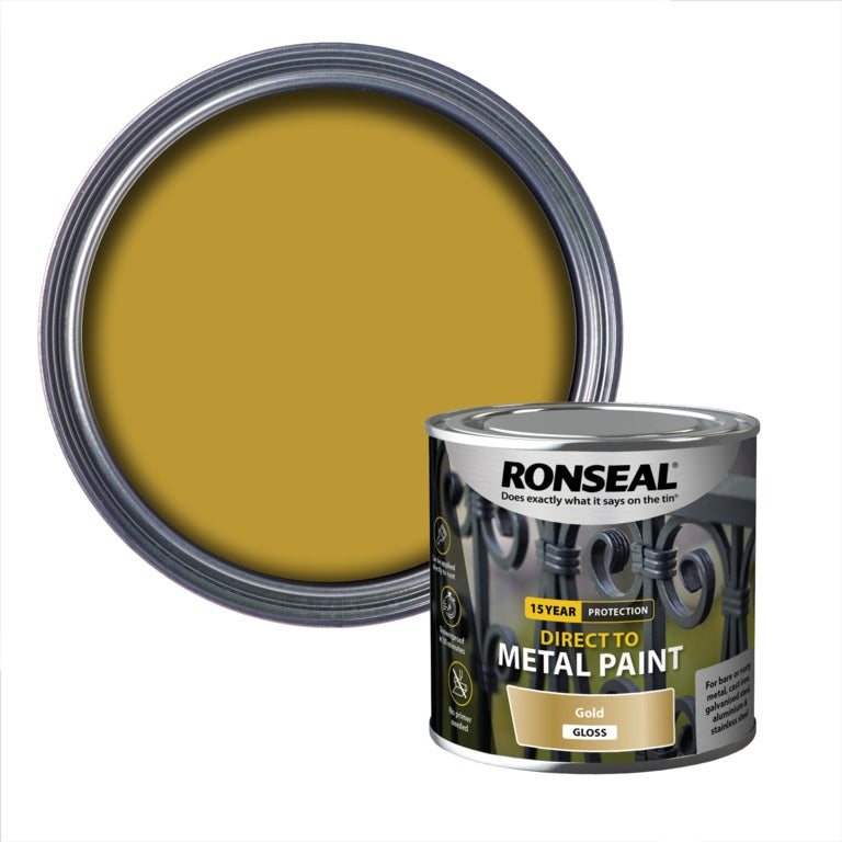 Ronseal Direct To Metal Paint 250ml Gold Gloss