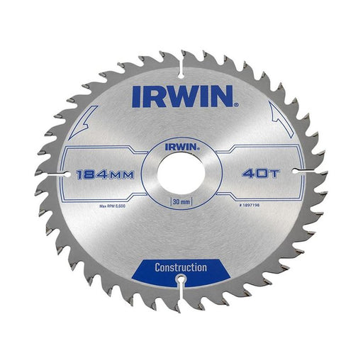 Irwin® Construction Circular Saw Blade 184 x 30mm x 40T ATB IRWIN® - RockBottom Northampton