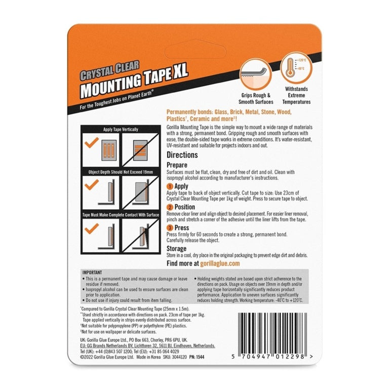 Gorilla Clear Mounting Tape XL 25mm x 3.8m