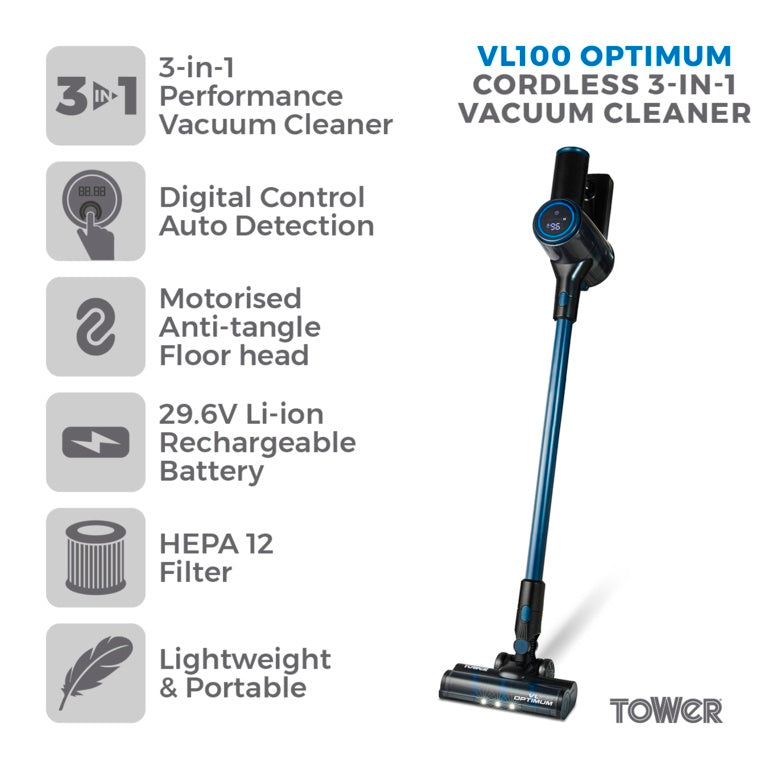 Tower Vl100 Optimum3 in 1 Cordless Pole Vacuum