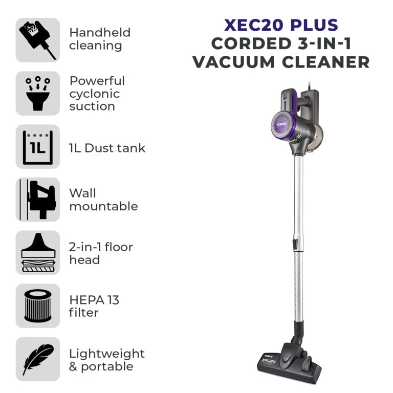 Tower XEC20 Plus 3 in 1 Corded Pole Vacuum 600w