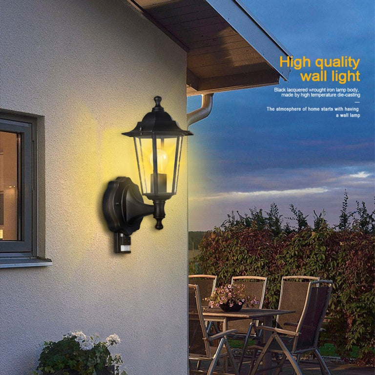 Extrastar Vintage Wall Light W/E27 L/H With PIR Black