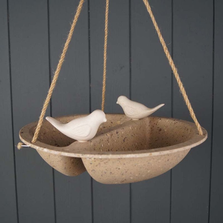 Earthy Sustainable Hanging Bird Bath & Feeder Coffee