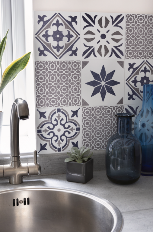 d-c-fix® Self Adhesive Wall Tile Lina Grey 15cm x 15cm / Pack Of 6
