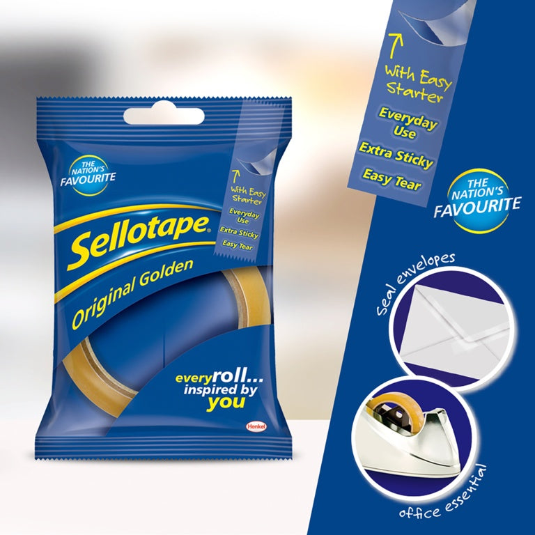 Sellotape Original Golden Tape 24mm x 50m Clip Strip of 12