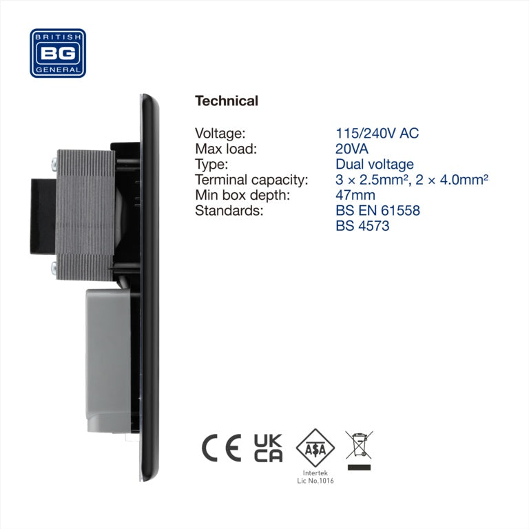BG Dual Voltage Shaver Socket Matt Black