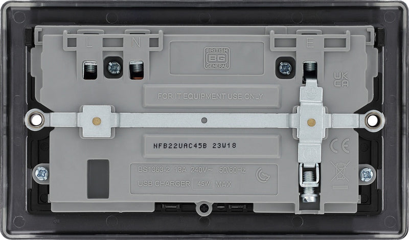 BG Double Power Socket With USB 13a Matt Black