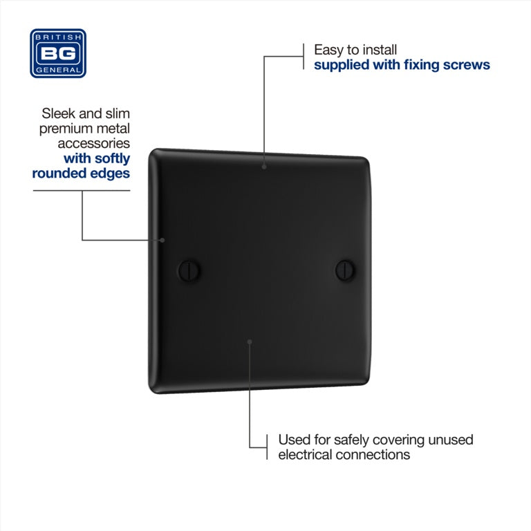 BG Single Blank Plate Matt Black