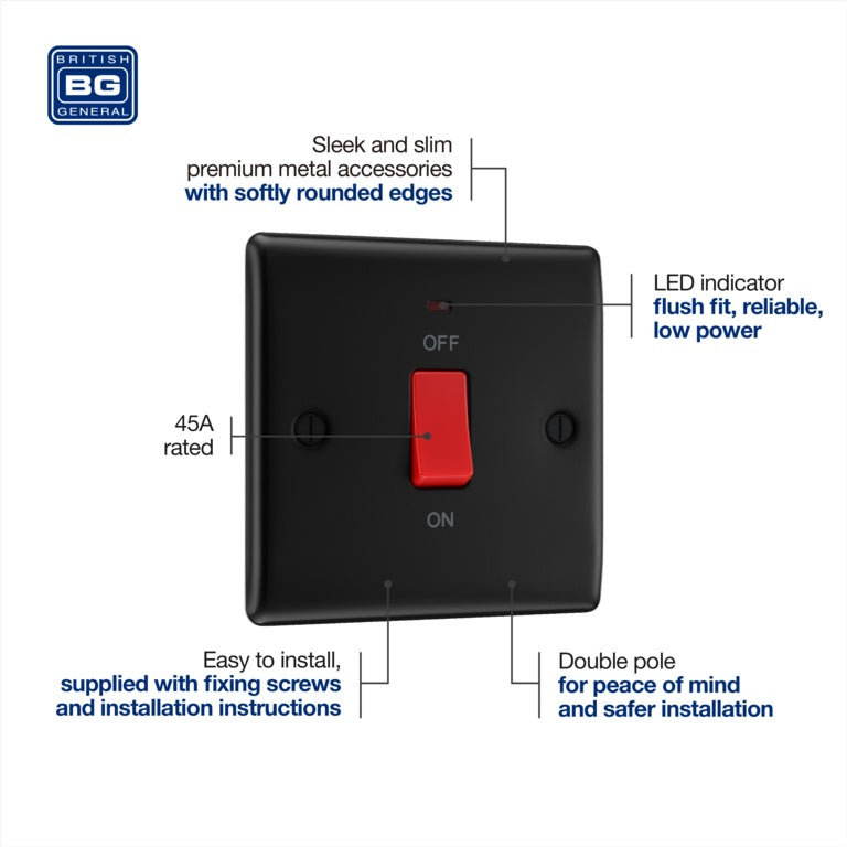 BG Square Cooker Control Unit 45a Matt Black
