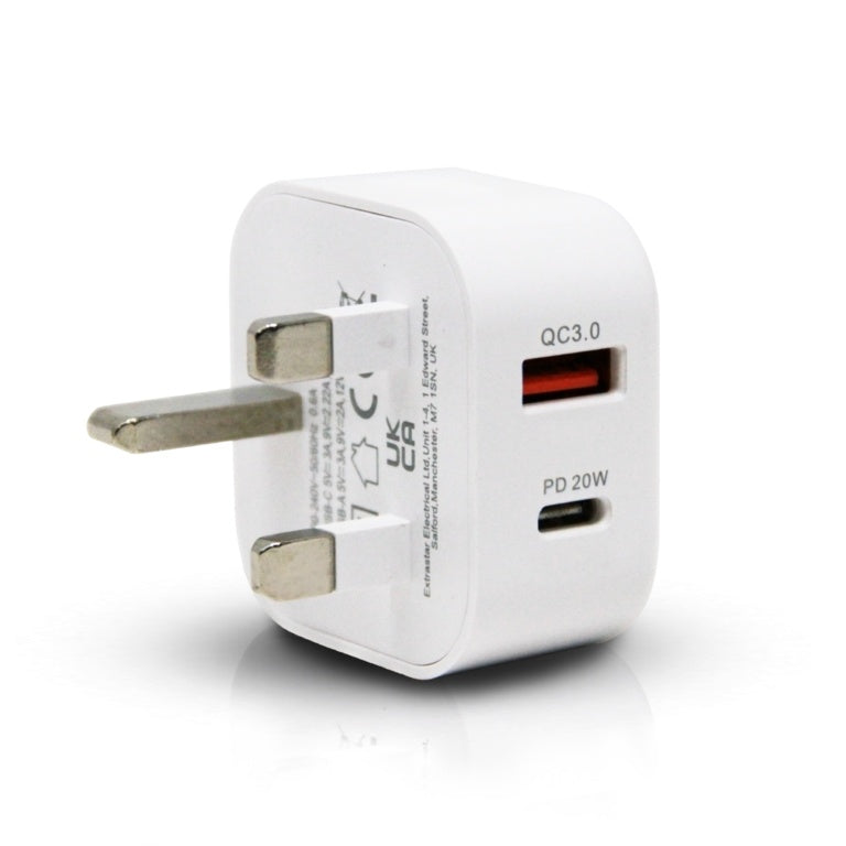 Extrastar USB + Type C Home Plug Charger White