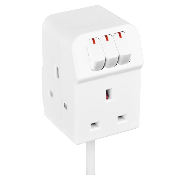 Masterplug 3 Socket 13 Amp Extension Lead White 2m