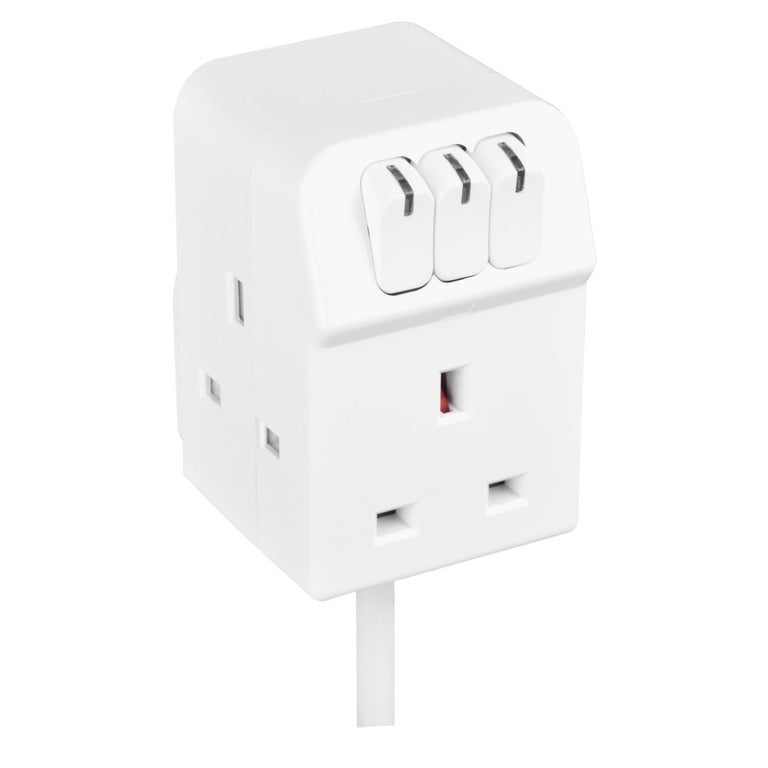 Masterplug 3 Socket 13 Amp Extension Lead White 2m