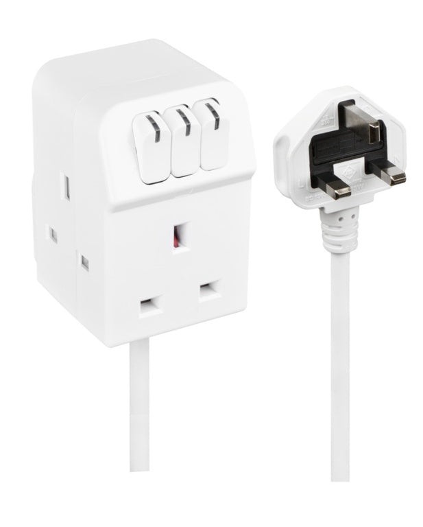 Masterplug 3 Socket 13 Amp Extension Lead White 2m