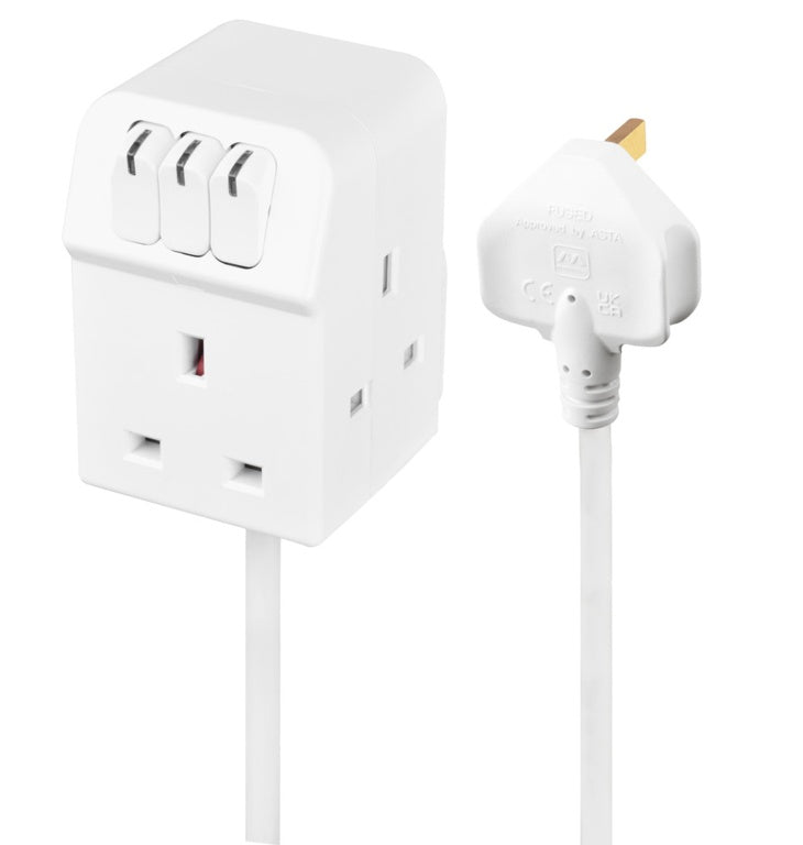 Masterplug 3 Socket 13 Amp Extension Lead White 2m