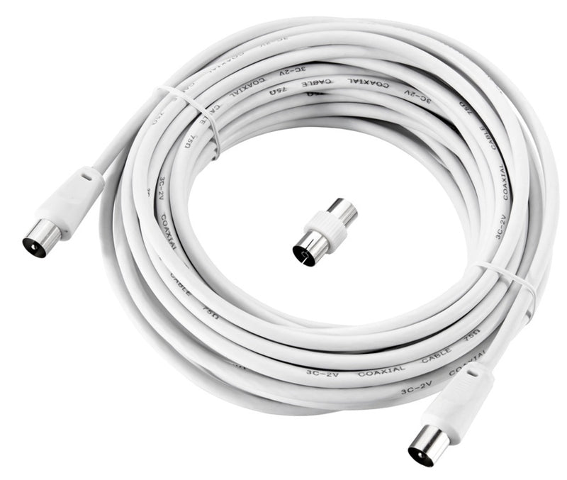 Masterplug Coaxial Cable With Femail To Female Coupler 10m White
