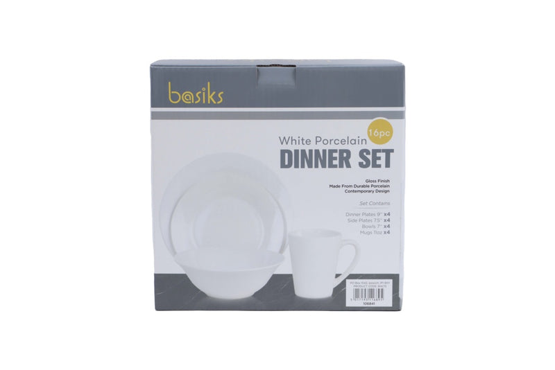 Basiks White Porcelain Dinner Set 16 Piece