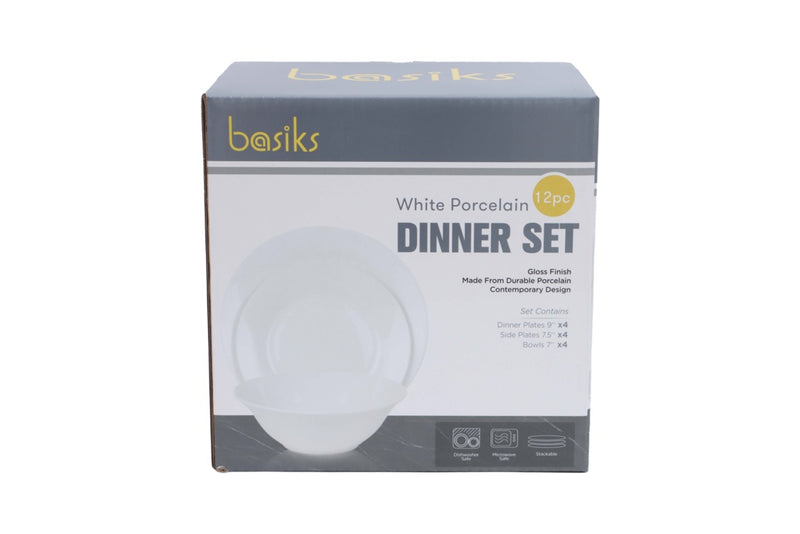 Basiks White Porcelain Dinner Set 12 Piece