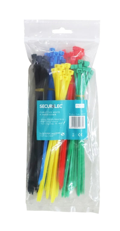 Securlec Cable Ties Assorted 4.5x200mm Pack 100