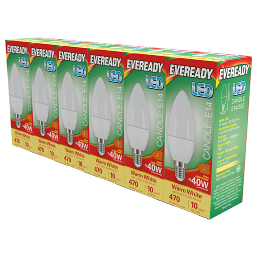 Eveready LED SES Candle E14 Pack 6 3000k/470lm