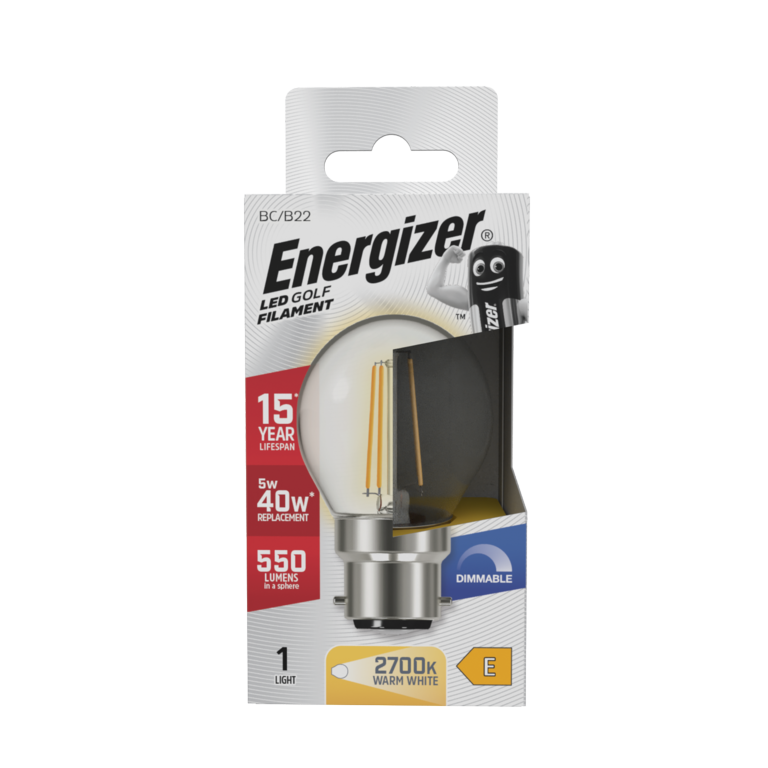 Energizer Filament LED Golf B22 Dimmable 5w 550lm 2700k
