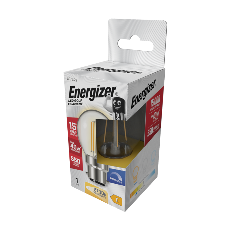 Energizer Filament LED Golf B22 Dimmable 5w 550lm 2700k