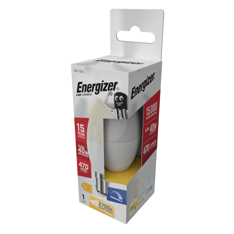 Energizer LED Candle 470lm Opal B15 Dimmable 4.2w