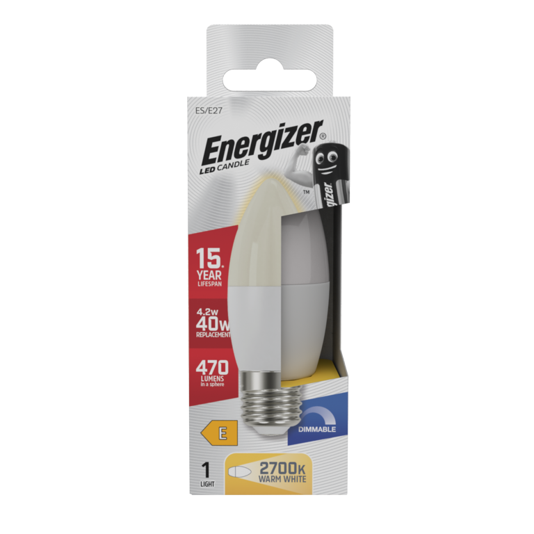 Energizer LED Candle 470lm Opal E27 Dimmable 4.2w