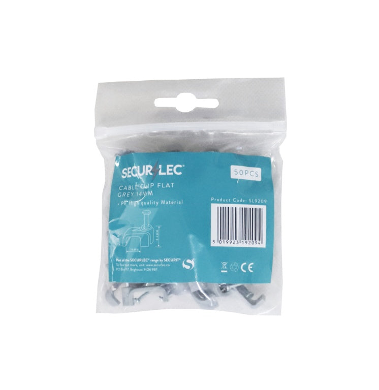 Securlec Cable Clip Flat Grey 14mm 50 Piece