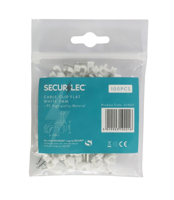 Securlec Cable Clip Flat White 5mm 100 Piece