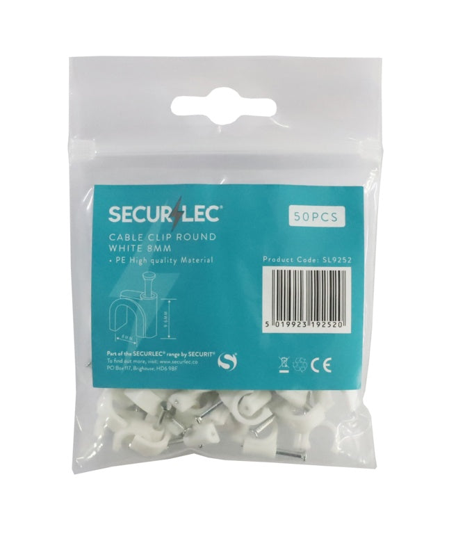 Securlec Cable Clip Round White 8mm 50 Pieces