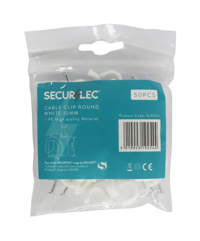 Securlec Cable Clip Round White 10mm 50 Pieces