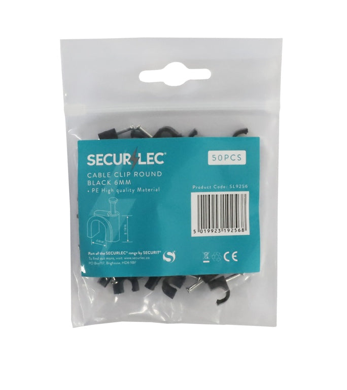 Securlec Cable Clip Round Black 6mm 50 Piece