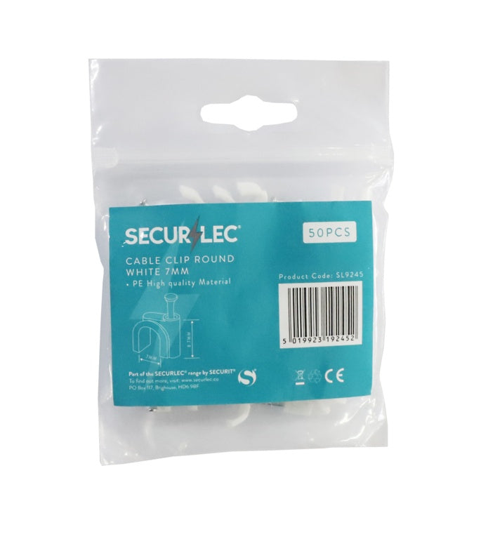Securlec Cable Clip Round White 7mm 50 Pieces