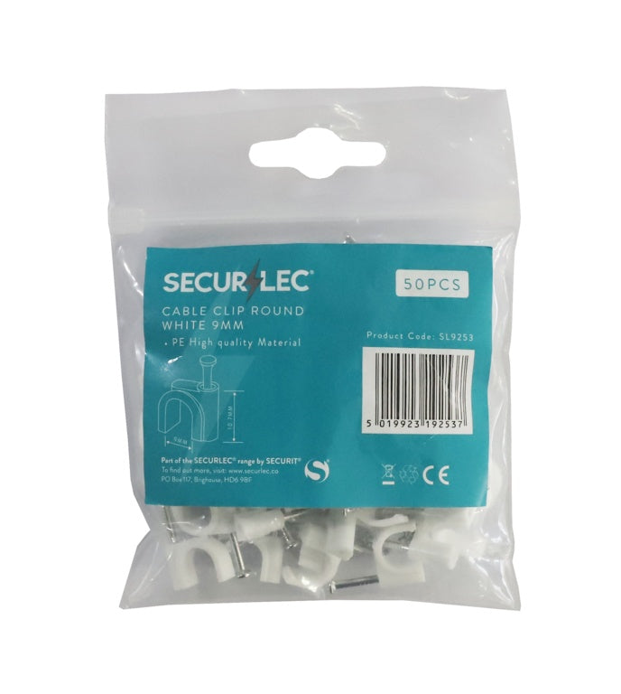 Securlec Cable Clip Round White 9mm 50 Pieces