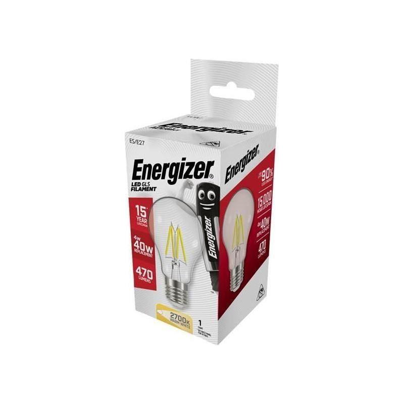 Energizer® LED ES (E27) GLS Filament Non-Dimmable Bulb, Warm White 470 lm 4W Energizer® - RockBottom Northamptin